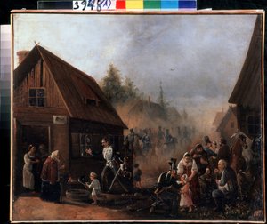 Scène van de Russisch-Franse Oorlog in 1812 door Pyotr Baykov