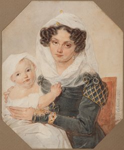 Portret van gravin Maria Nikolajevna Volkonskaja 1805-1863 met zoon Nikolaj, 1826 door Pyotr Fyodorovich Sokolov