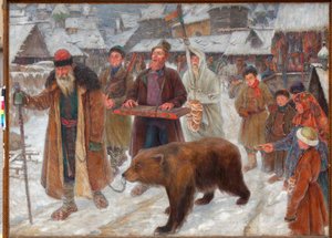 Het lied van de skomorokhs - Rondreizende artiesten, berenleiders in Rusland door Pyotr Ivanovich Subbotin (Permyak) (1886-1923) door Pyotr Ivanovich Subbotin