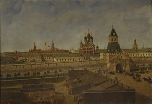 De Ilyinsky Poorten in Moskou, midden 19e eeuw door Pyotr Ivanovich Moiseyev