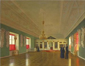 Interieur van de Paleiskerk van St. Alexander Nevsky, Anichkov Paleis, Sint-Petersburg door Pyotr Vasilyevich Tutukin
