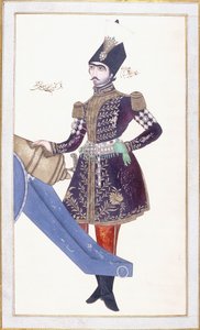 Portret van Nasir al-Din Shah, hand rustend op een kanon, c. 1853-4