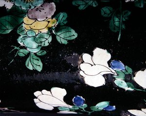 Grote Famille Noire Yen Yen vaas, Kangxi periode (1662-1722) (detail) door Qing Dynasty Chinese School