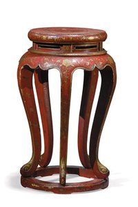 Jardinière (gelakt in rood met gouden, bruine en groene details)