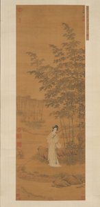 Dame in een bamboebos door Qiu Ying
