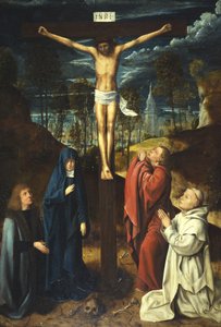 Christus aan het kruis tussen de Maagd, Sint Jan en twee schenkers door Quentin (workshop of) Massys or Metsys