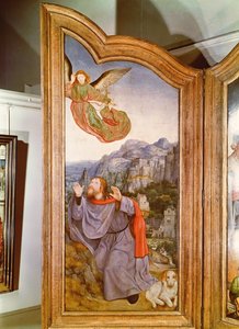 De Heilige Verwantschap, of het Altaarstuk van St. Anna, detail van het linker paneel dat de Aankondiging aan Joachim afbeeldt, 1509 door Quentin Massys or Metsys