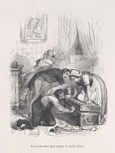 Alles wat overblijft is om de gezegende koffer te sluiten! uit de Kleine Miseries van het Menselijk Leven, 1843