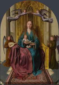 Troonende Madonna met kind en vier engelen. Rond 1506-09 door Quinten Massys