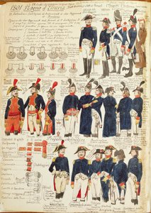 Militaire uniformen van het Koninkrijk Etrurië vanaf 1801. Kleurplaat door Cenni Quinto