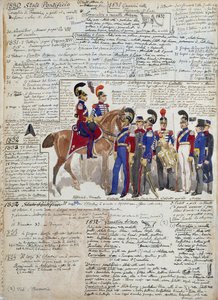 Officieren en cadetten te voet en te paard, uniformen van de Pauselijke Staten