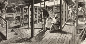 Soldaten onderdeks in slaapzaal, schip Principe Amedeo, Italiaanse expeditie in de Rode Zee door Quinto Cenni