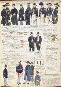 Uniformen en insignes van de marine en van verschillende strijdkrachten van het Koninkrijk Italië door Quinto Cenni, kleurenplaat