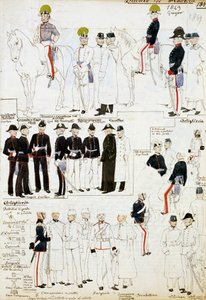 Uniformen van het Hertogdom Modena in 1849, plaat uit Cenni Codex collectie van militaire schetsen in aquarel
