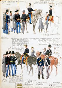 Uniformen van het Groothertogdom Toscane in 1851, plaat uit Cenni codex, verzameling militaire schetsen getekend door Quinto Cenni