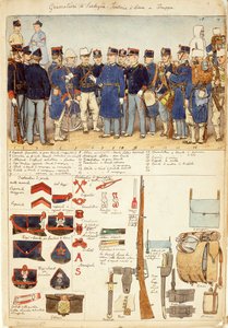 Uniformen van Grenadiers van Sardinië, lijninfanterie, troepen van het Koninkrijk Italië, kleurenplaat door Quinto Cenni door Quinto Cenni