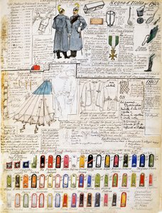 Uniformen van het Koninkrijk Italië in 1900-1901, plaat uit Cenni Codex, collectie van militaire schetsen in aquarel