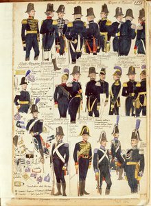 Uniformen van het Piëmontese leger uit 1814. Kleurenplaat door Cenni Quinto