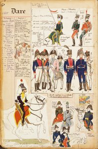 Verschillende uniformen, door Quinto Cenni, kleurenplaat, circa 1815