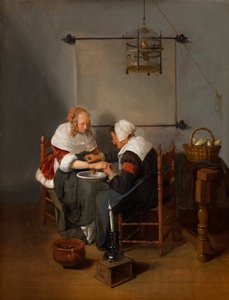 Een oude vrouw laat een jonge vrouw bloeden, bekend als 