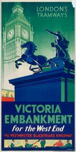 Victoria Embankment, London County Council LCC Tramways poster, 1932 door RF Fordred