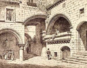 Deel van de Piazza San Pellegrino, Viterbo, Italië, uit 