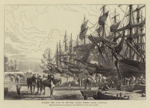 Tegen het einde van de dag, de Canada Timber Docks, Liverpool door R. Dudley