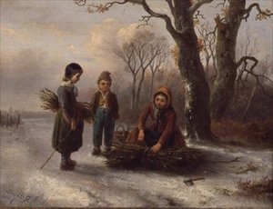 Kinderen die hout verzamelen, ca. 1884