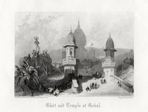 Ghat en Tempel in Gokul, India, ca. 1838