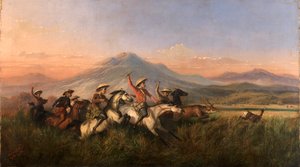 Zes ruiters die herten achtervolgen, 1860 door Raden Saleh
