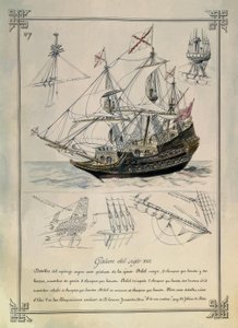 Galei uit de 17e eeuw in een tekening uit de 19e eeuw
