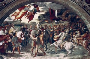 Paus Leo I, die Attila afweert (detail) door Raffaello Sanzio Raphael