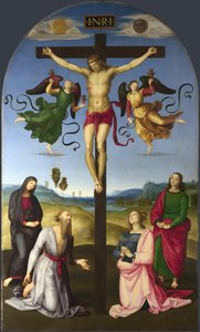 De Gekruisigde Christus met de Maagd Maria, Heiligen en Engelen De Mond Kruisiging door Raffaello Sanzio Raphael