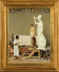 Phidias werkt aan zijn standbeeld van Minerva, 1869 door Raffaello Sorbi