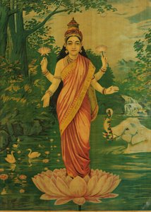 Lakshmi, door Raja Ravi Varma en Ravi Varma Press, jaren 1930 door Raja Ravi Varma