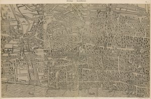 Civitas Londinium, uit de originele survey in de Guildhall Library, uit het bewind van Koningin Elizabeth