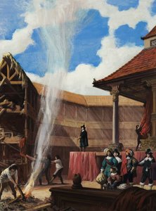 Puriteinen vernietigen een theater (gouache op papier)