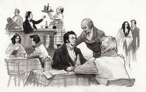 Schubert en vrienden (gouache op papier)