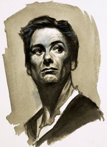 Sir John Gielgud als Hamlet (gouache op papier) door Ralph Bruce