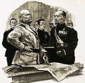 Onbekende officier wijst naar een plek op een kaart door Ralph Bruce