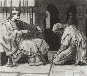 Walteof, graaf van Northumbria voor koning Willem I (gouache op papier) door Ralph Bruce
