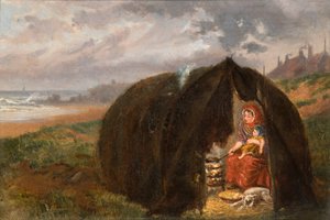 Zigeuners gekampeerd op het strand, nabij South Shields, 1876 door Ralph Hedley