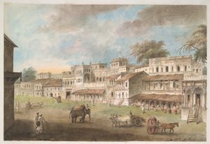 Zicht op een kant van de hoofdstraat in de Indiase stad Patna