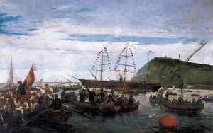 Catalaanse vrijwilligers die inschepen voor de oorlog in Cuba in 1870 door Ramón Padró y Pedret