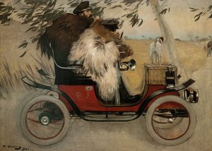 Ramon Casas en Pere Romeu in een auto
