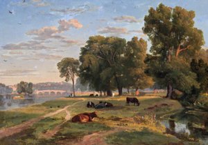 De Theems bij Richmond vanaf de Middlesex-oever, kijkend naar de brug