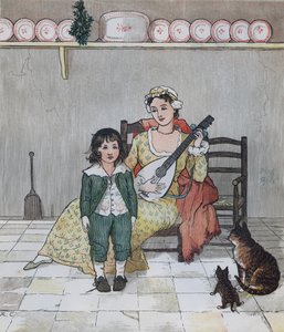 Een elegie over de dood van een dolle hond door Oliver Goldsmith. Meester Bill Primrose bereidt zich voor om het verhaal te zingen. Illustratie door Randolph Caldecott door Randolph Caldecott