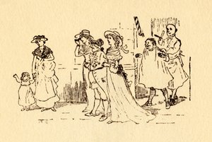 Omstanders kijken toe terwijl John Gilpin voorbij galoppeert, 1878 door Randolph Caldecott