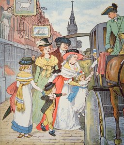Gezinsleven in koloniaal Amerika - Straatscène in Boston door Randolph Caldecott