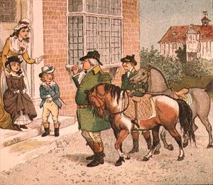 Illustratie uit Ride-a-cock-horse to Banbury Cross (Paarden naar de kinderen brengen) door Randolph Caldecott